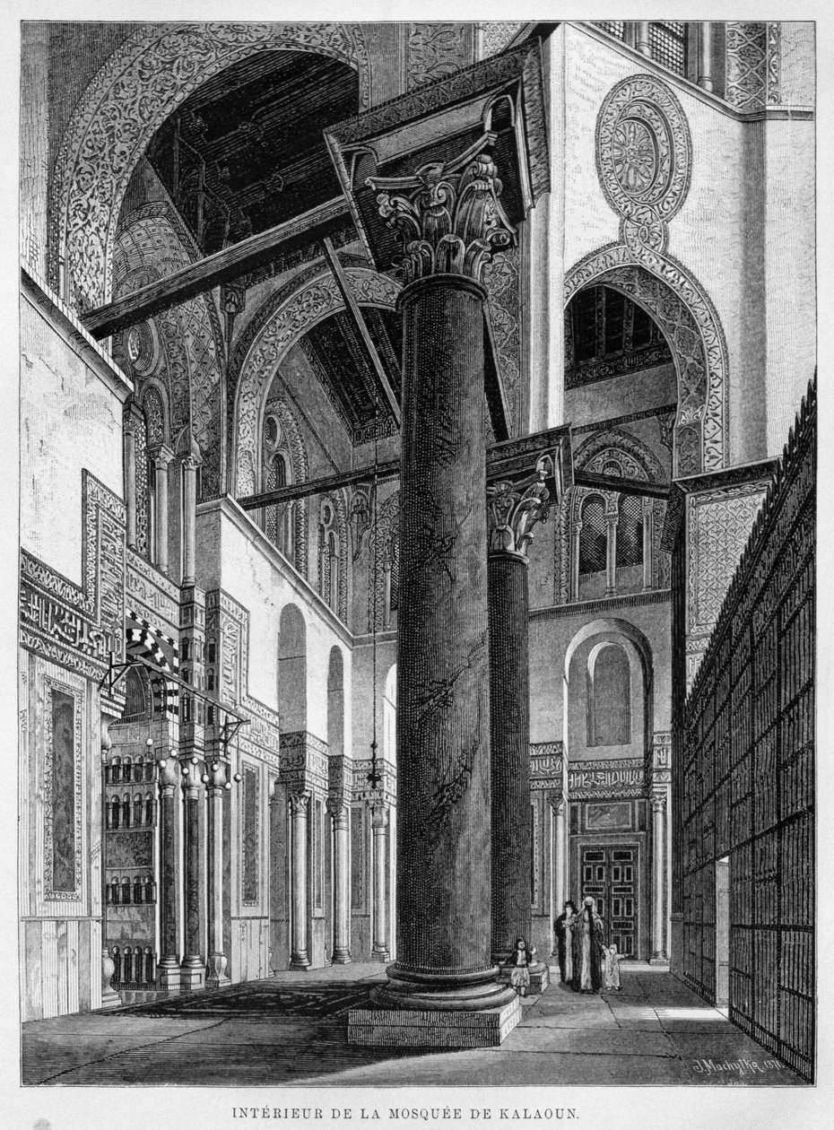 Mesquita e madrasa qalawun, vista interior, ilustração de legypte por georg moritz ebers (1837-98) de 1881 de French School