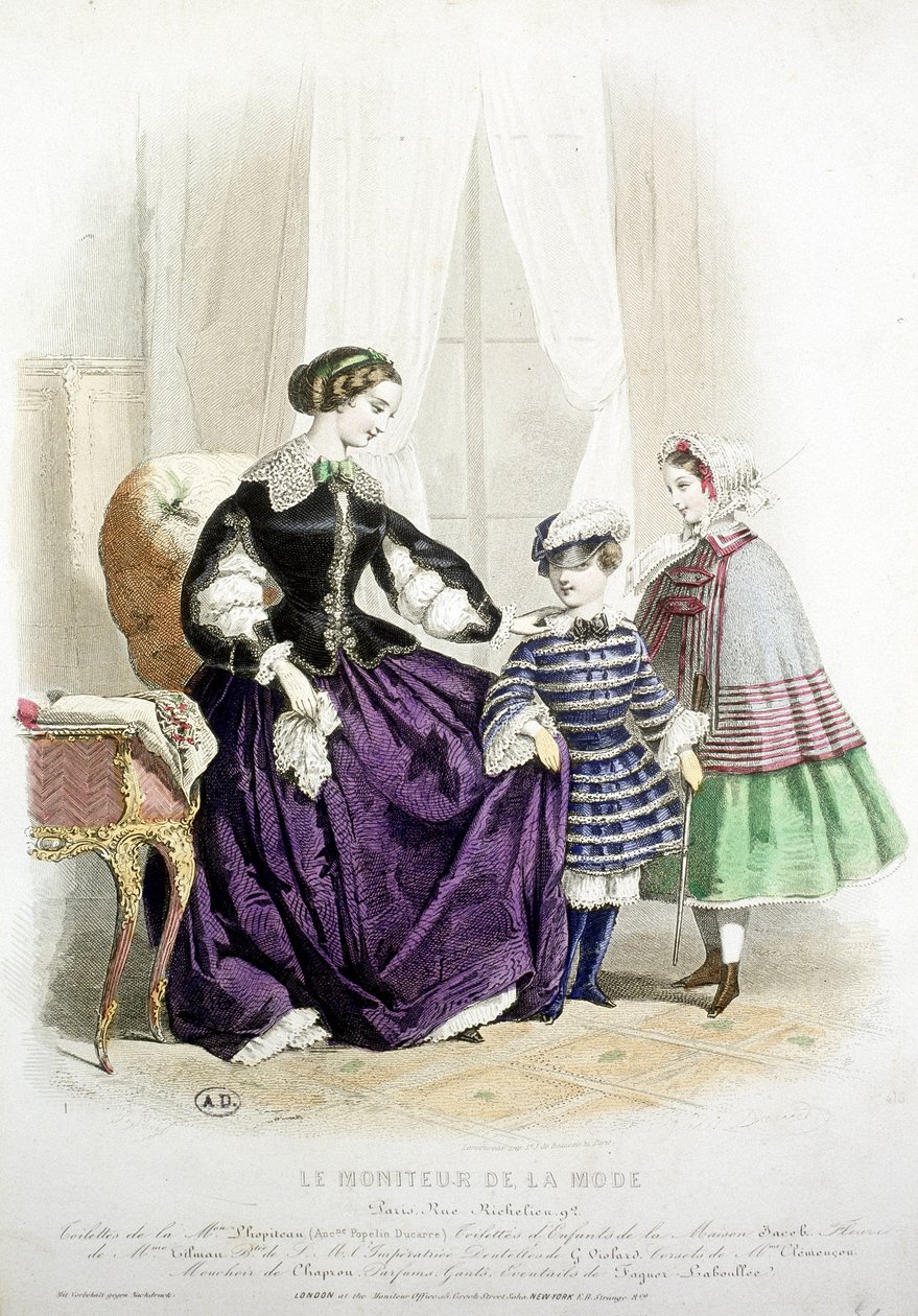 Mãe e filhos - em "O Monitor de Moda", meados do século XIX de French School