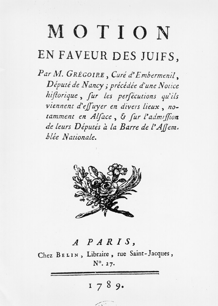 Moção a favor dos judeus, de Henri Gregoire (1750-1831), 1789 de French School