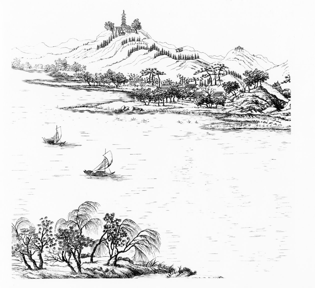 O Monte Chang e o Lago Chou, de Jardins de Moda Anglo-Chineses, de George Louis, o Vermelho, publicado em c.1776-88 de French School