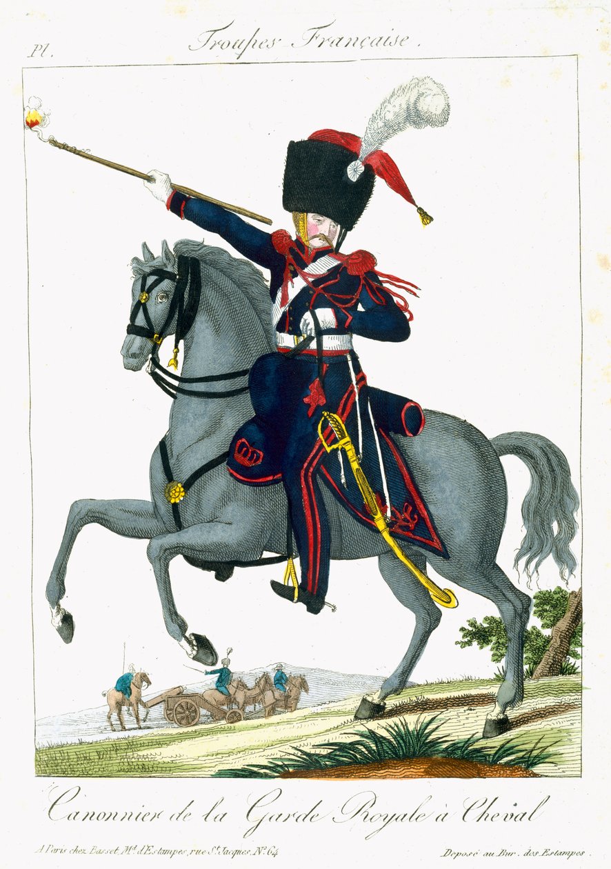 Cannonier montado da guarda real, das tropas francesas, bar. em Basset, Paris, c.1790 de French School