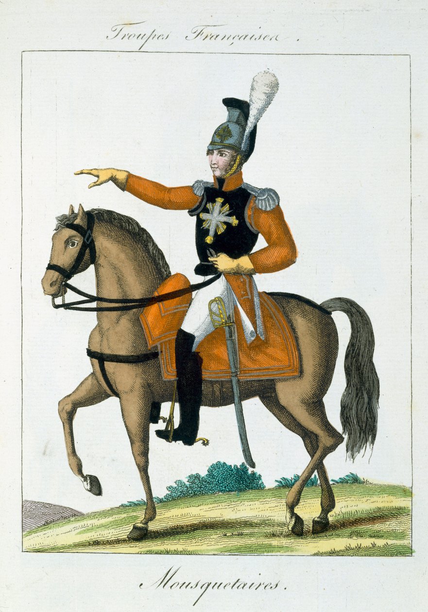 Mosqueteiro montado, das tropas francesas, bar. em Basset, Paris, c.1790 de French School