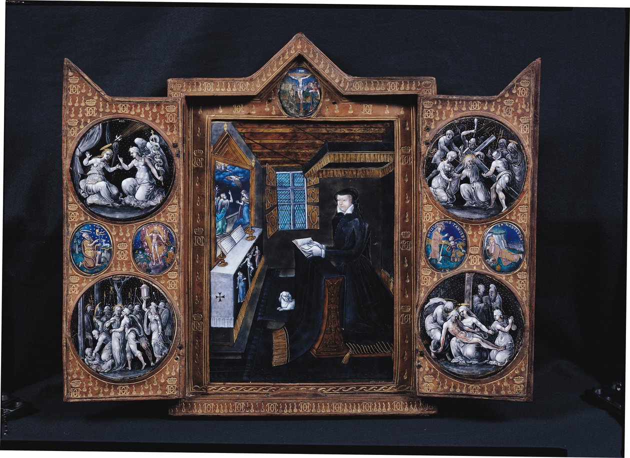 Armário de luto com cenas da vida de Cristo e atributos de Henrique II (1519-1559) e Catarina de Médicis (1519-1589) (esmalte e madeira) de French School