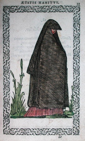 Roupas de luto de Bayonne, ilustração de um livro sobre fantasias publicado em Antuérpia de French School