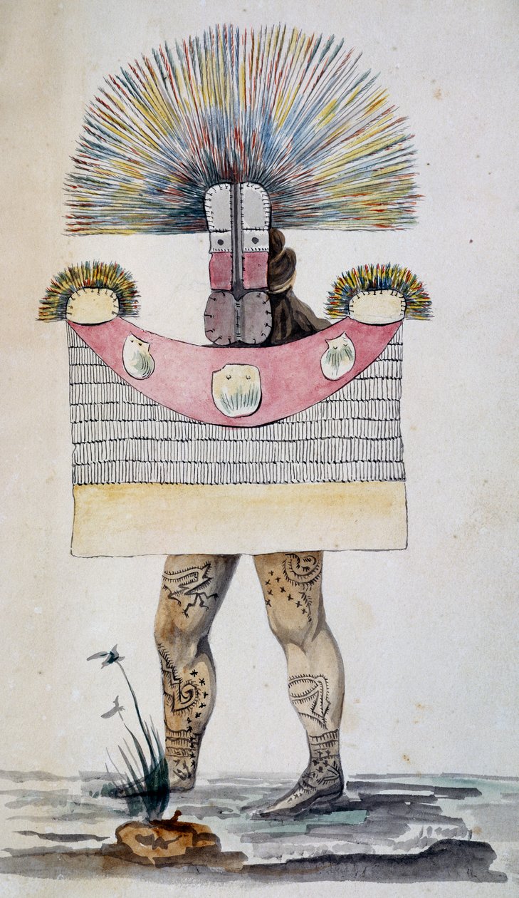Vestido de luto ou Parae no Tahiti, aguarela de Jules-Louis Lejeune, baseado em Voyage around world de French School