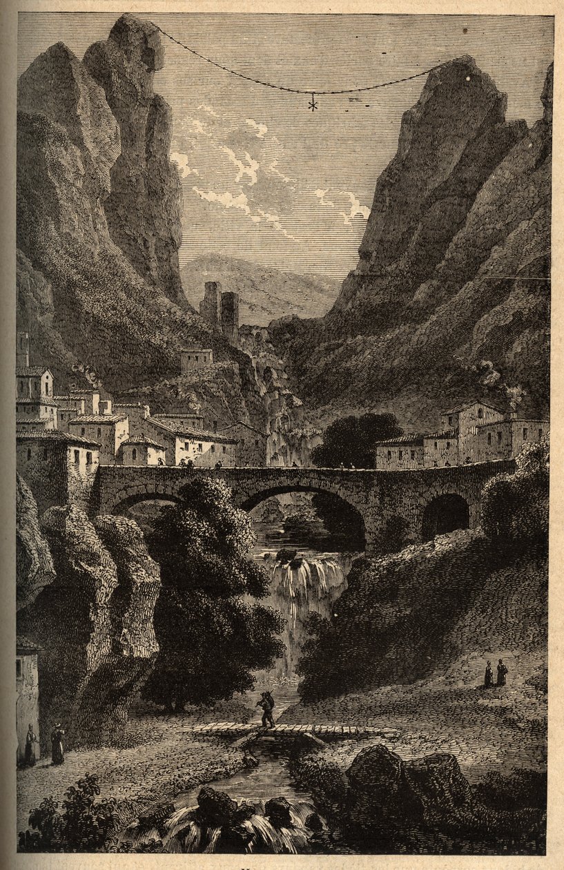 Moustiers-Sainte-Marie (Moustiers Sainte Marie) - Alpes-de-Haute-Provence - gravura em "PATRIE" - DESCRIÇÃO PIQUE DE LA FRANCE EN 6 VOLUES BY LUCIEN HUARD - final do século XIX de French School