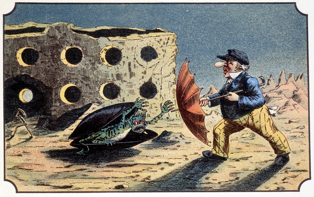 Mr. Baboulifiche atacado por um molde de monstro na lua - em "Journey in the moon" (Viagem na lua) de French School