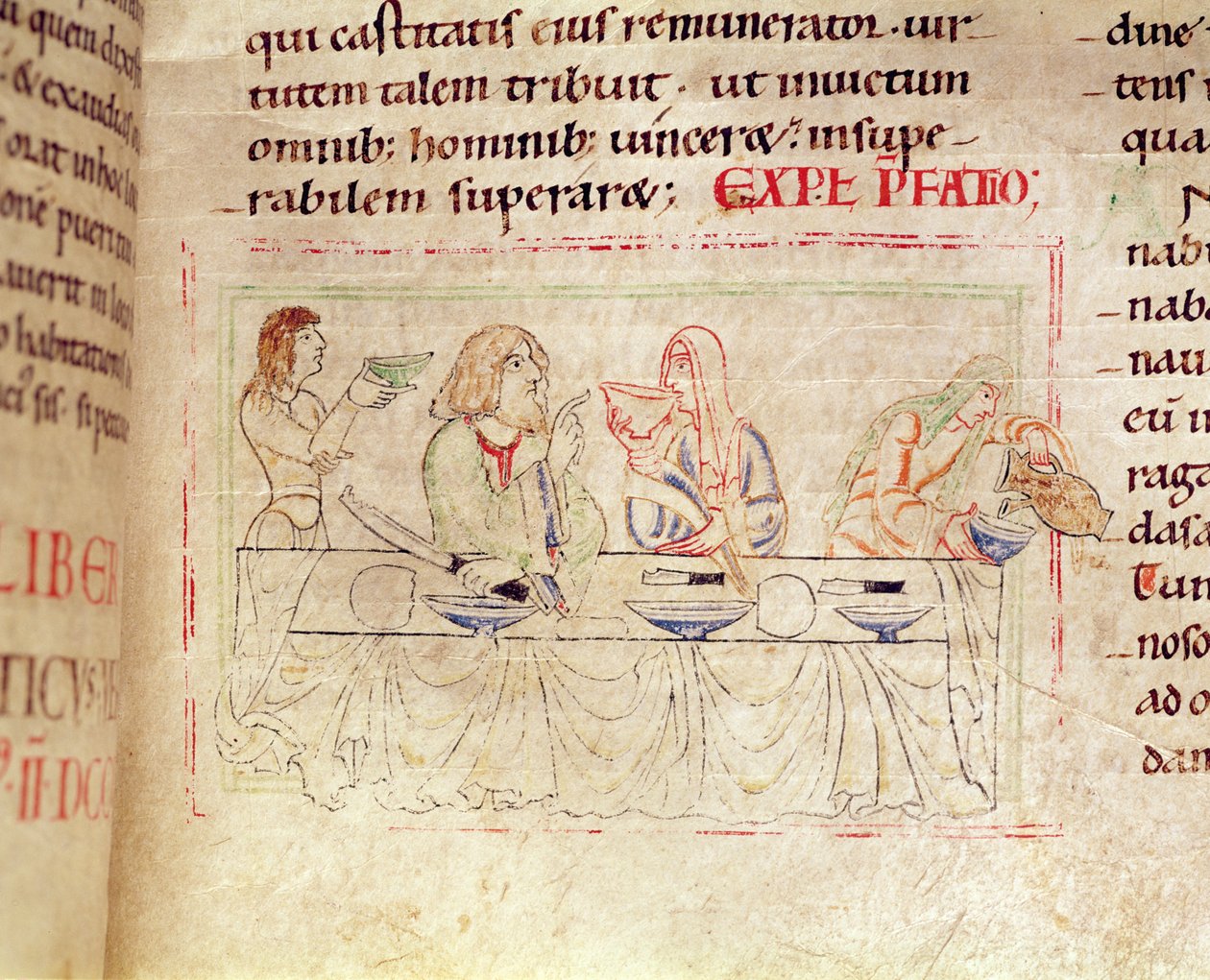 Ms.1215 t.3 fol.158v, Refeição com Judith e Holofernes, da Bíblia de Etienne Harding, 1109 de French School
