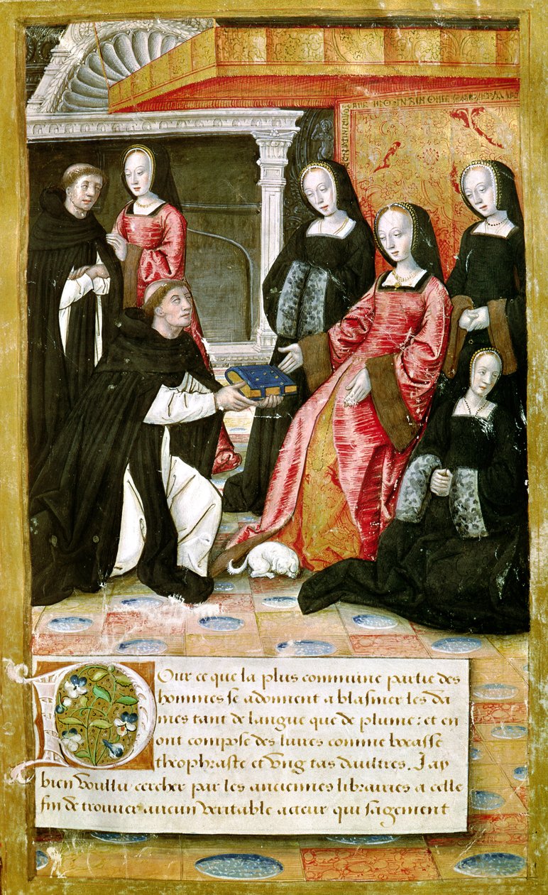 Ms.17 fol.1 O autor que oferece seu livro a Anne de Brittany (1477-1514) de Vie des Femmes Celebres, c.1505 de French School