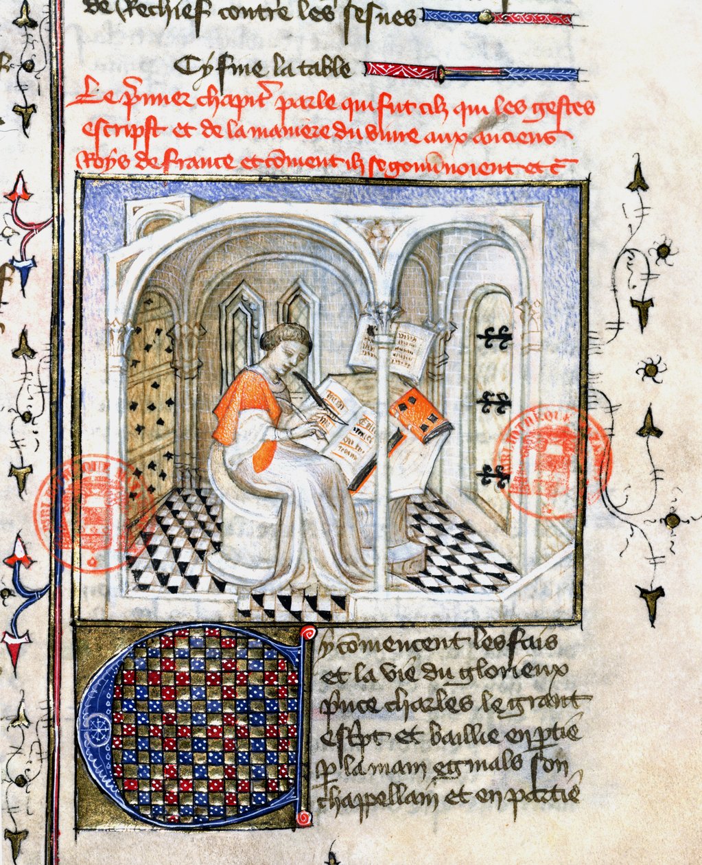 Ms.2028 A Monk Writing, de Crônicas de Saint-Denis de French School