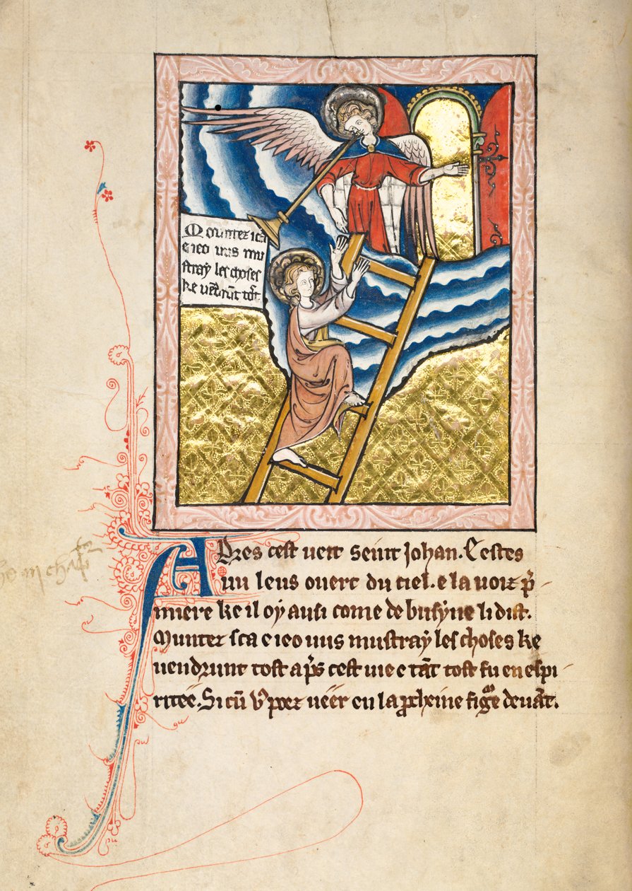 Ms65 f12v, Comentário sobre o Apocalipse de São João, final do século 13 (caneta e tinta e têmpera sobre velino) de French School