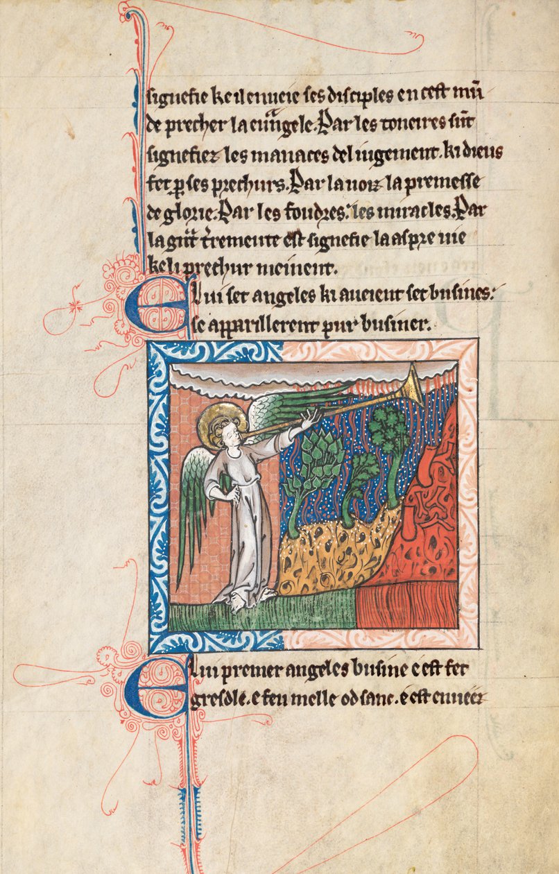 Ms65 f27v, Comentário sobre o Apocalipse de São João, final do século 13 (caneta e tinta e têmpera sobre velino) de French School