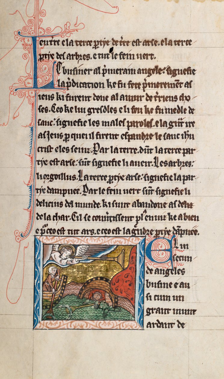 Ms65 f28r, Comentário sobre o Apocalipse de São João, final do século 13 (caneta e tinta e têmpera sobre velino) de French School