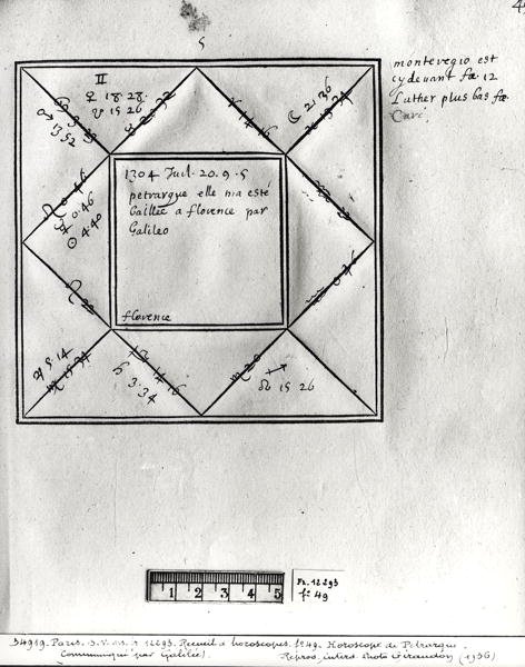 Ms.Fr.12293 fol.49 Horóscopo de Petrarca (1304-74) de Galileu, de uma coleção de horóscopos de figuras do século 14 ao 17 de French School