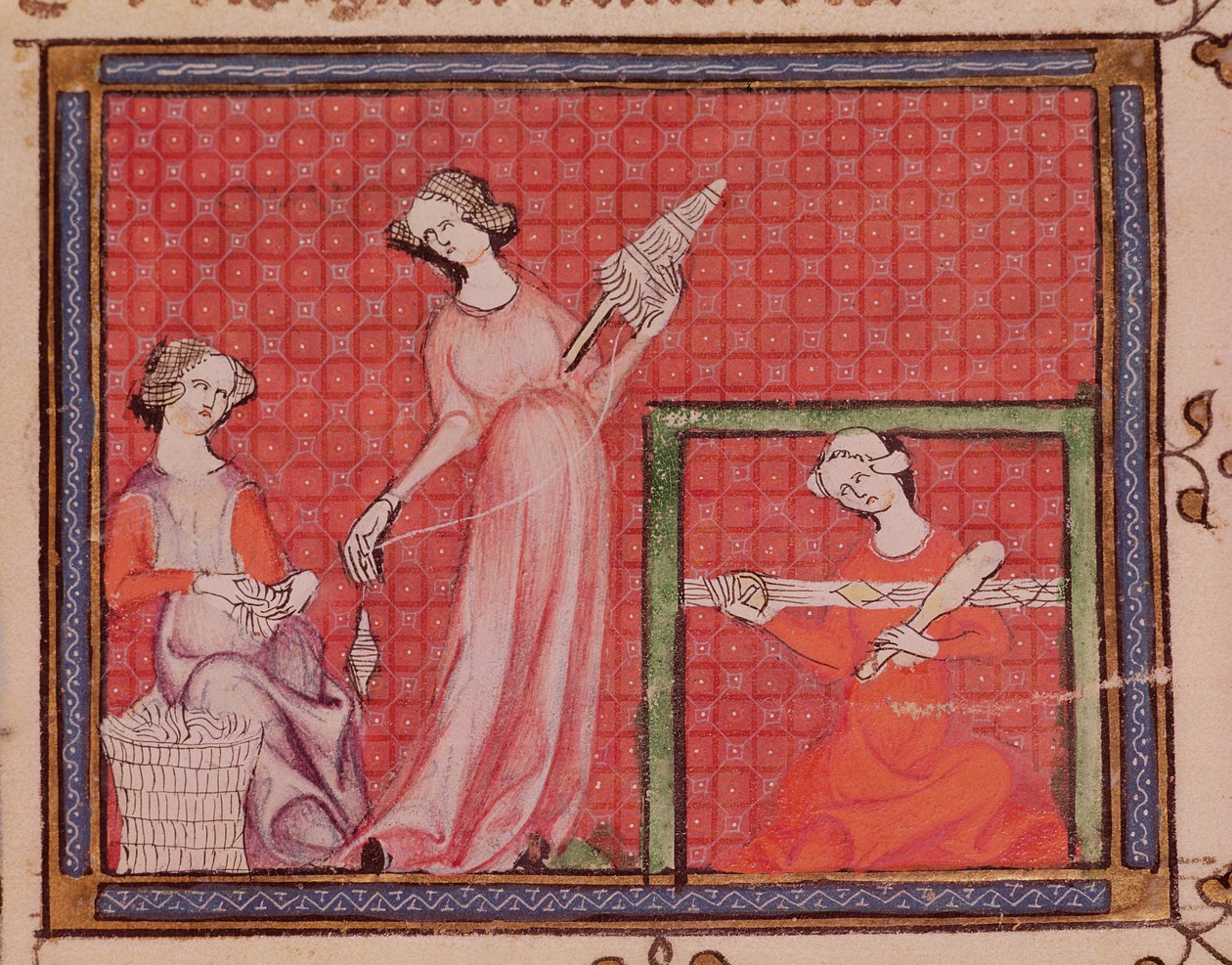 Ms 1044 f.101 Women Spinning Wool, de Ovide Moralise escrito por Chretien Legouais de French School
