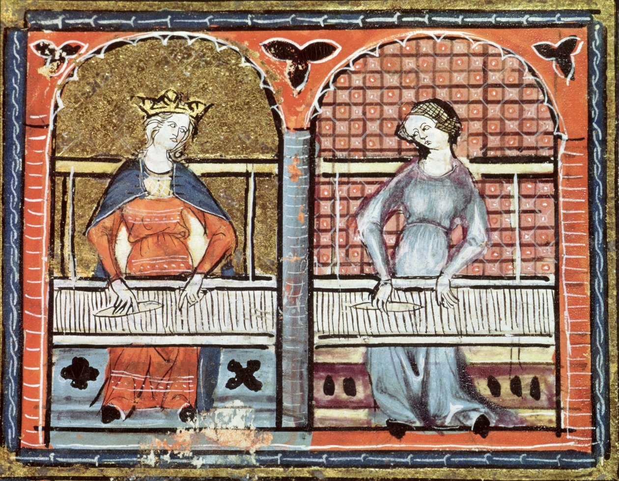 Ms 1044 fol.89v Women Weaving, de Ovide Moralise escrito por Chretien Legouais de French School
