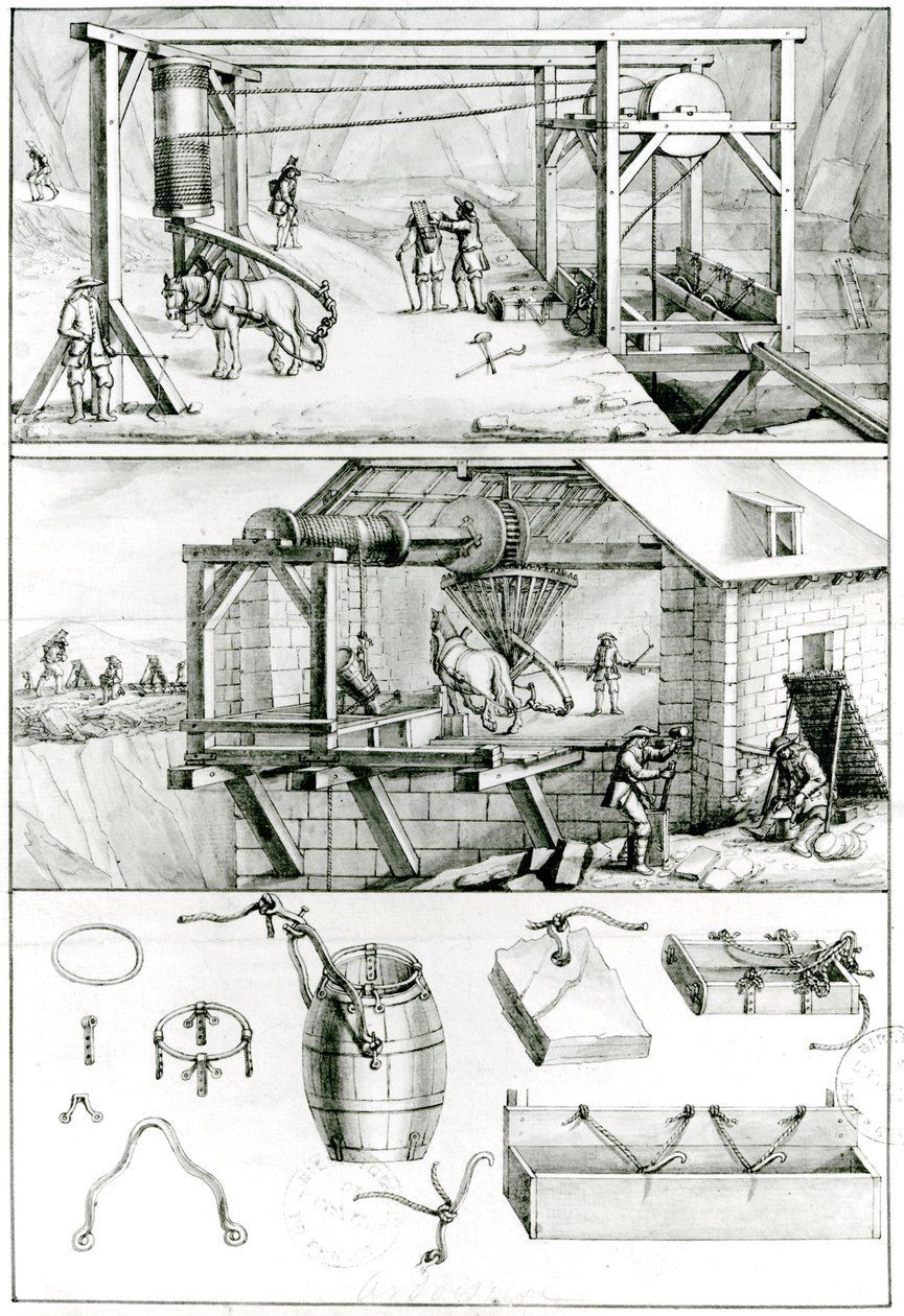 Ms 1064 fol.8 A Slate Quarry, de Artes e Ofícios Descrições de French School