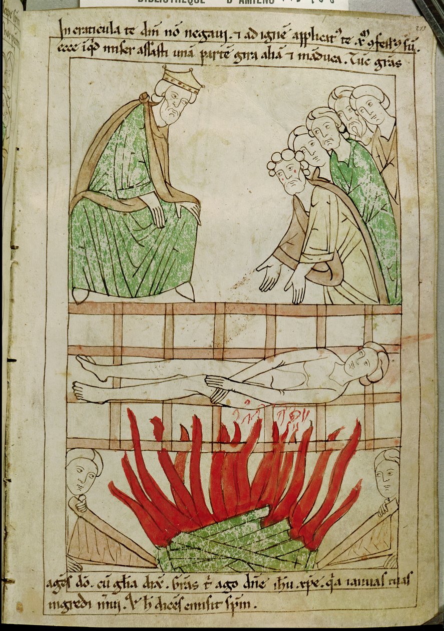 Ms 108 fol.213 O martírio de São Lourenço em 258 dC, de uma Bíblia de French School