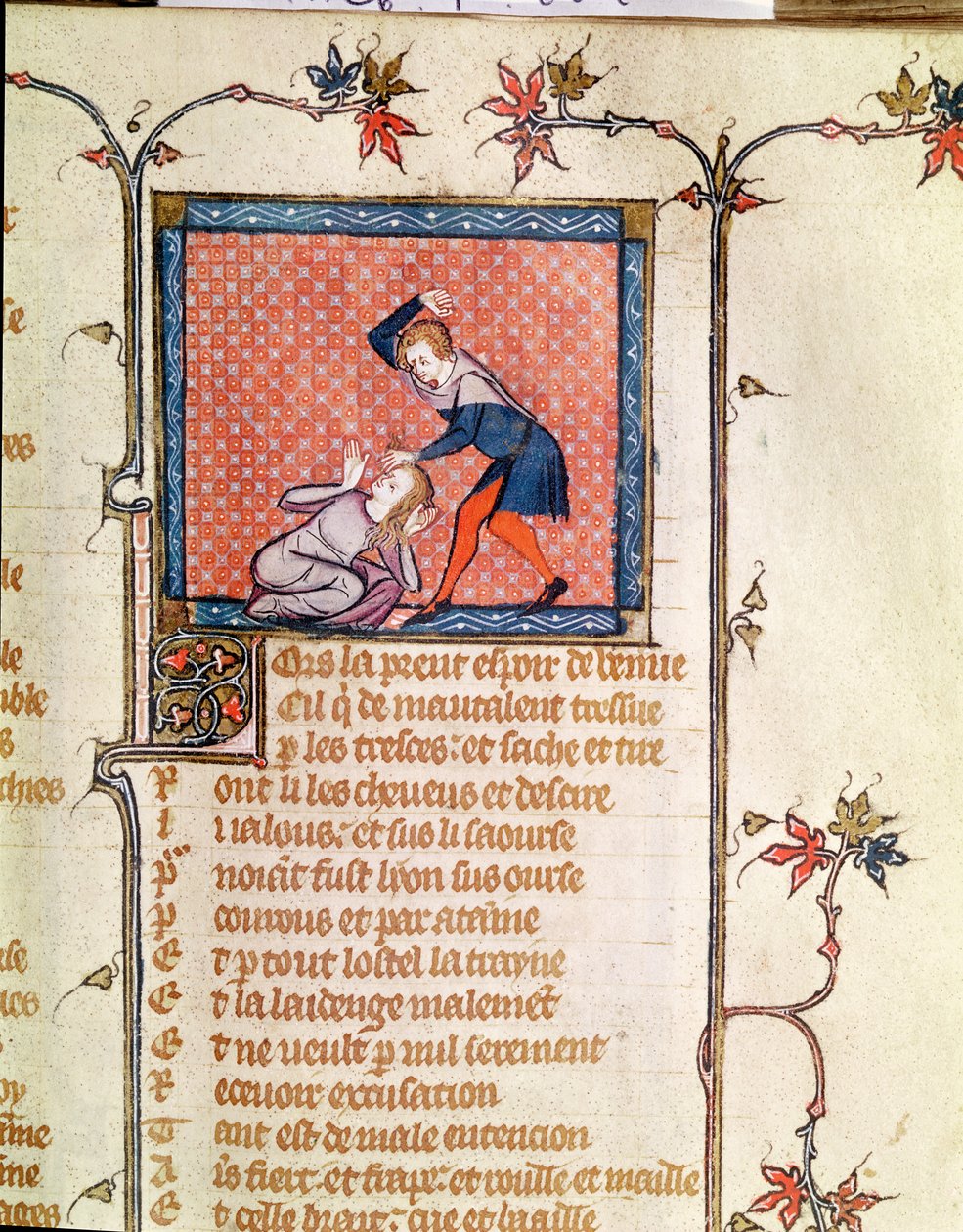 Ms 1126 f.66r A Violência do Ciúme, do Roman de la Rose c.1487-95) de French School