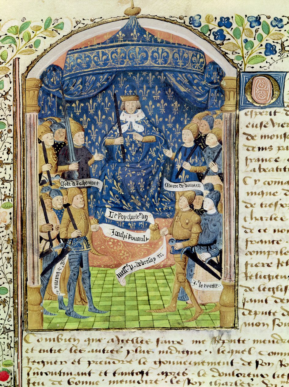 Ms 1151 f.1 Charles VII (1403-61) Cercado por sua corte e Joana d&39;Arc (1412-31) de French School