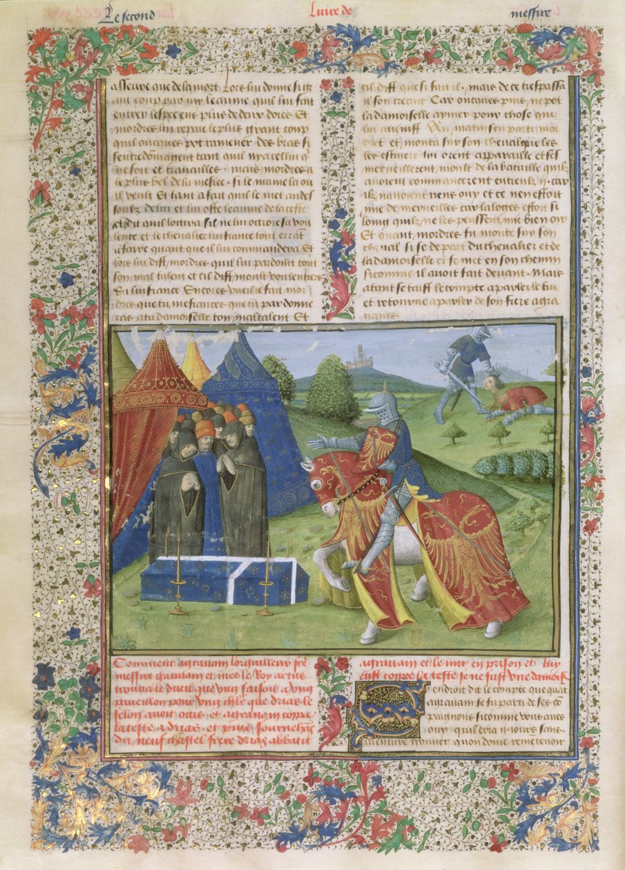 Sra 115 f.425v Lancelot Killing Sir Agravain (vellum) de French School