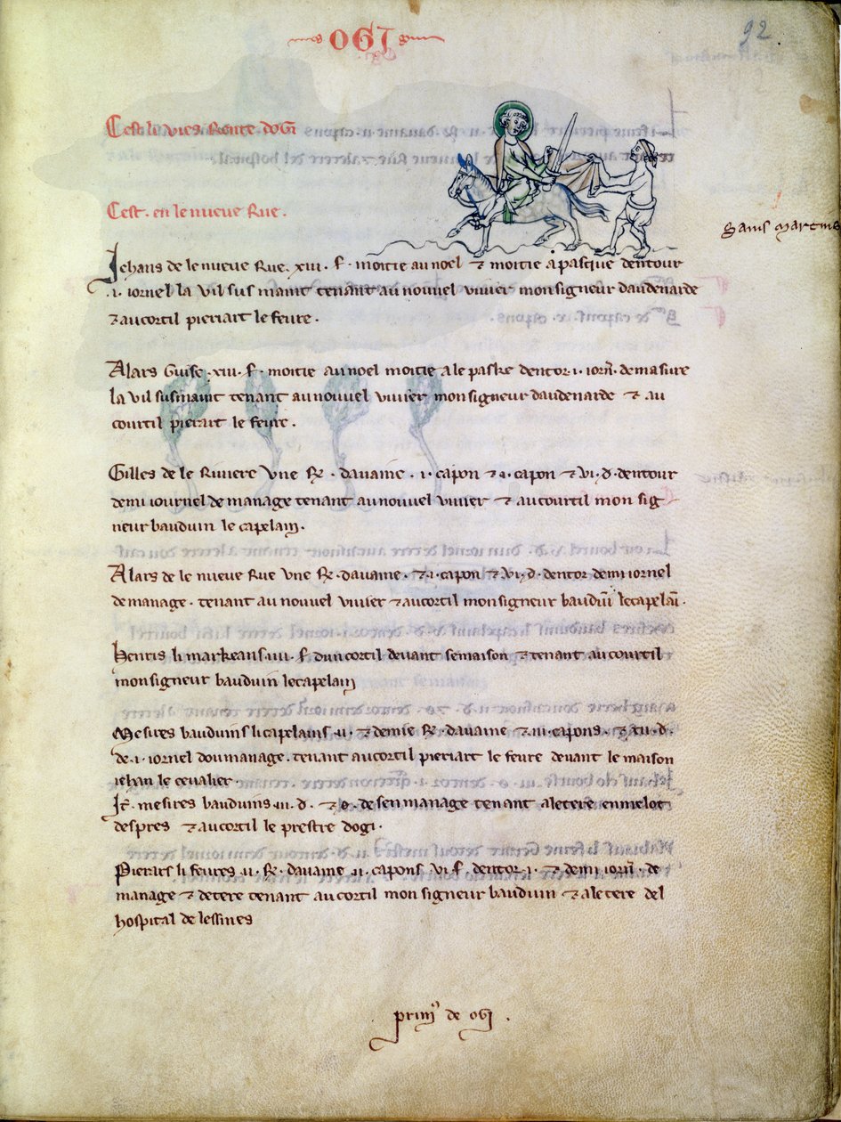 Ms 1175 f.92 St. Martin cortando sua capa, de Vieil Rentier dAudenarde, 1291-1302 de French School