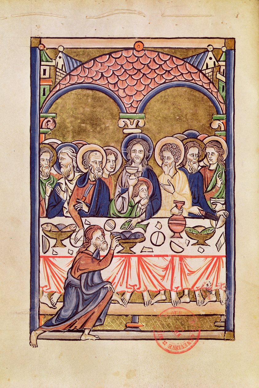 Ms 1273 fol.12v A Última Ceia, de um Saltério de French School
