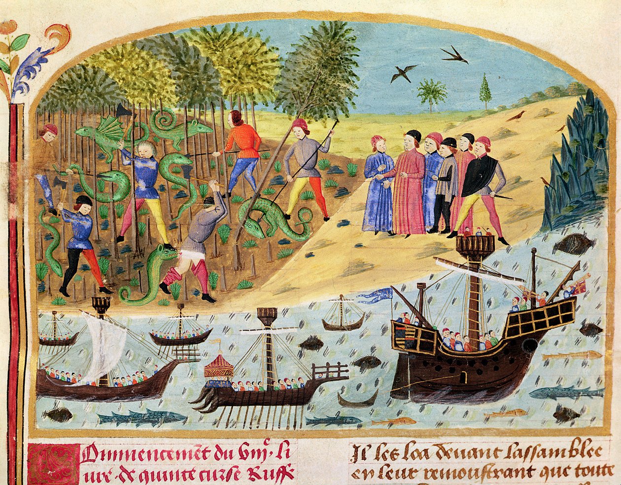 Ms 1335 f.180 A Flotilha de Alexandre, o Grande, de Vie dAlexandre le Grand de French School