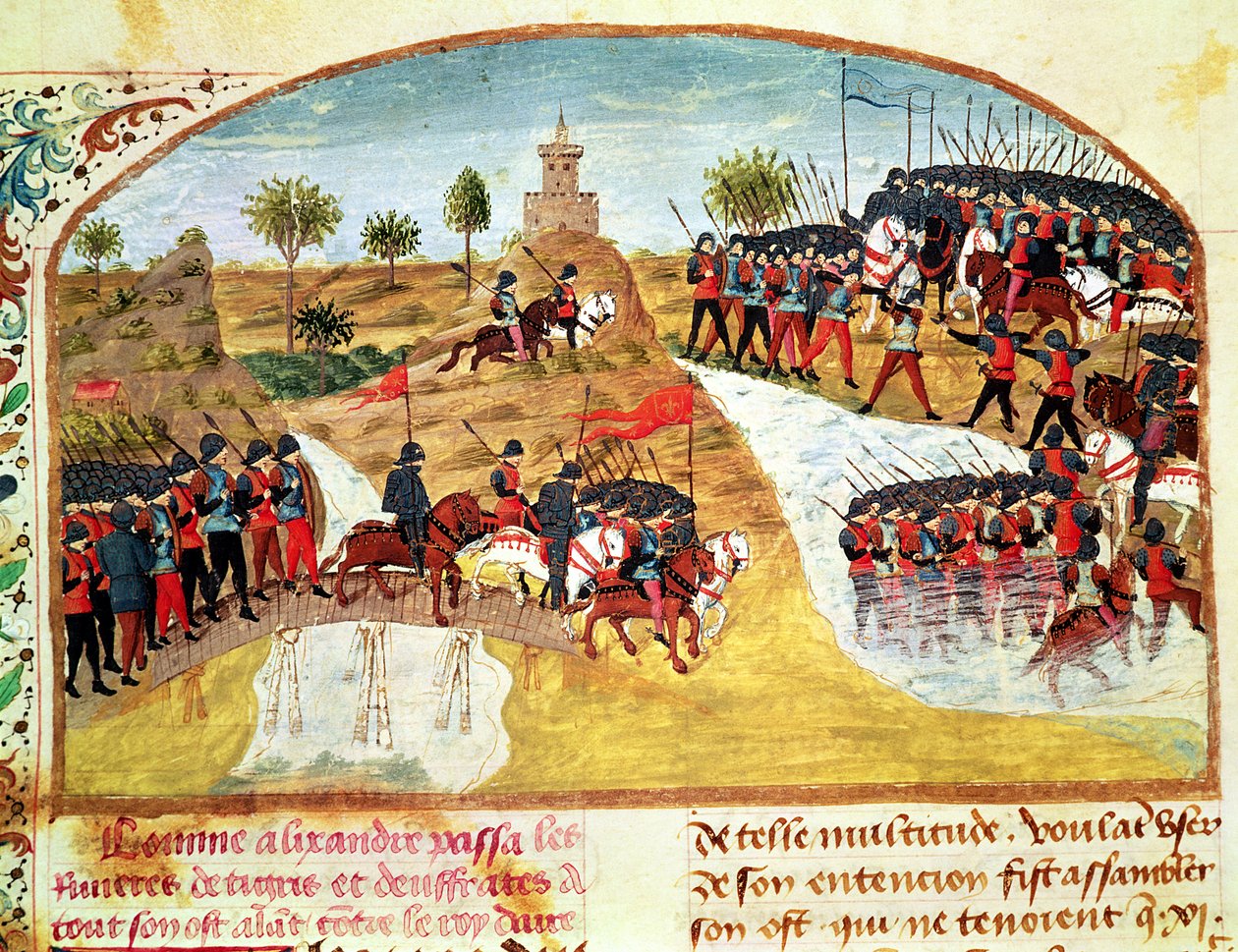 Ms 1335 f.62v Como Alexandre, o Grande (356-323 aC) cruzou o Tigre e o Eufrates, de Vie dAlexandre le Grand de French School