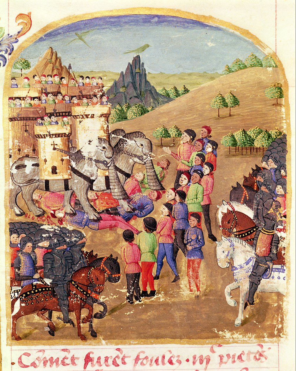 Ms 1335 fol.217 Os Elefantes da Guerra, de Vie dAlexandre le Grand de French School