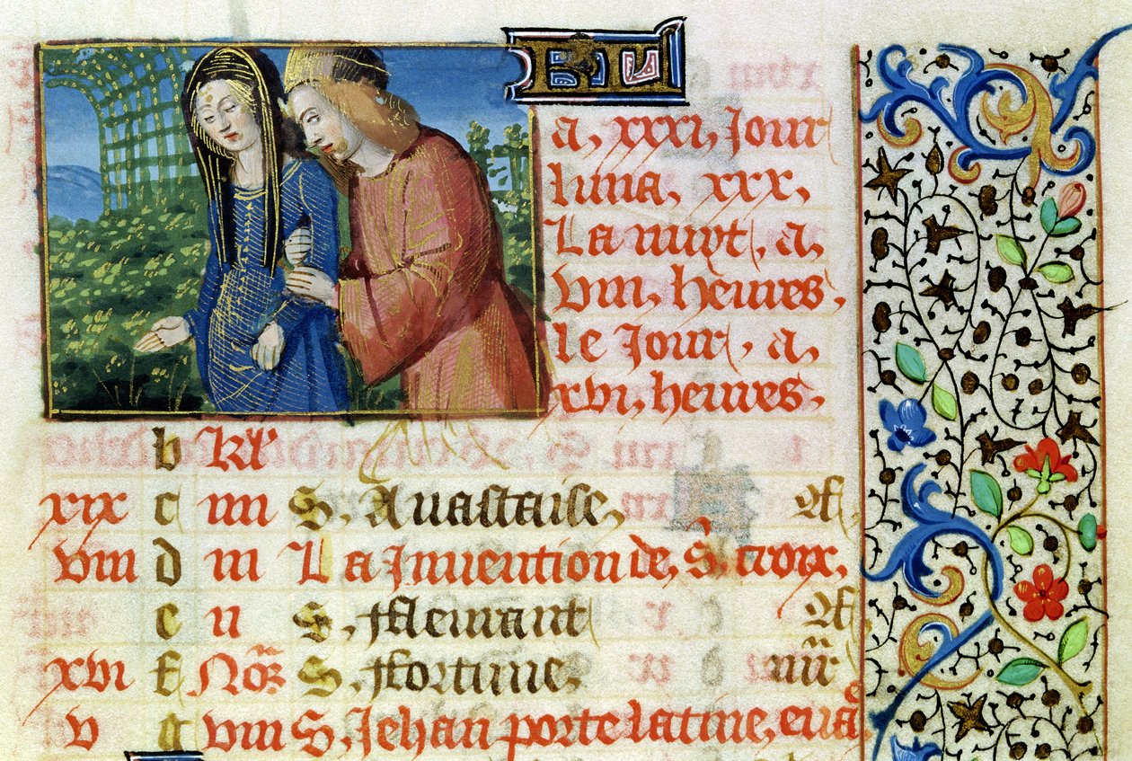Ms 134 maio: casal de cortejo, a partir de um livro de horas de French School