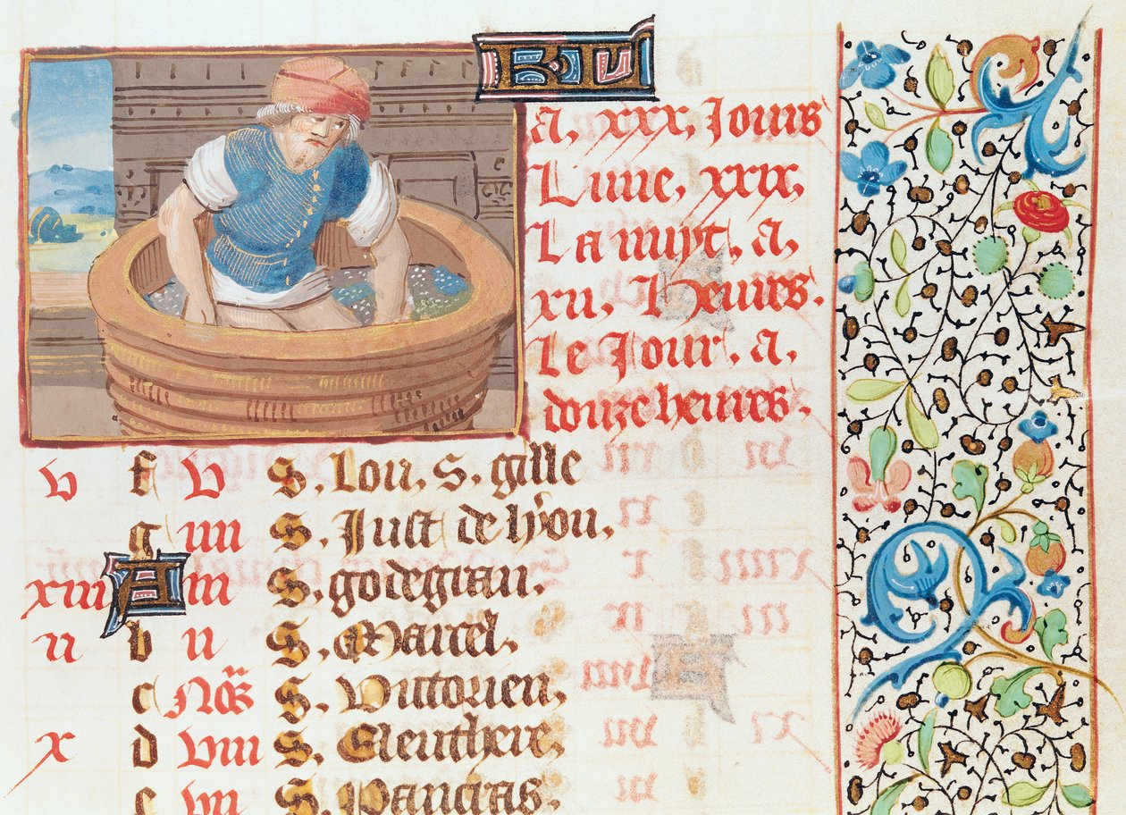 Ms 134 setembro: Trampling uvas, a partir de um livro de horas de French School