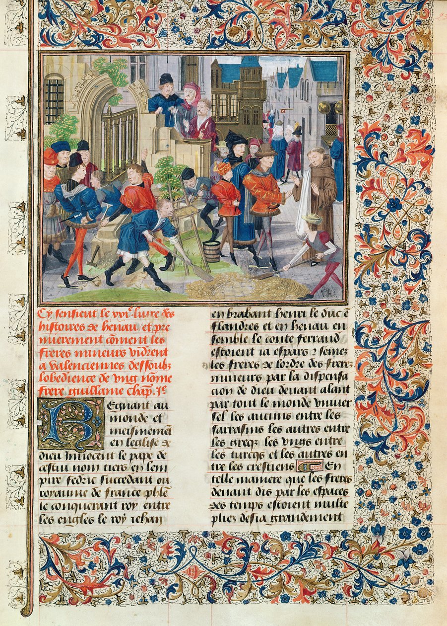 Ms 149 t.3 f.235 Construindo as Fundações do Monastério dos Menores em Valenciennes, da Histoire des Nobres Princes de Hainaut, de Jacques de Guise de French School