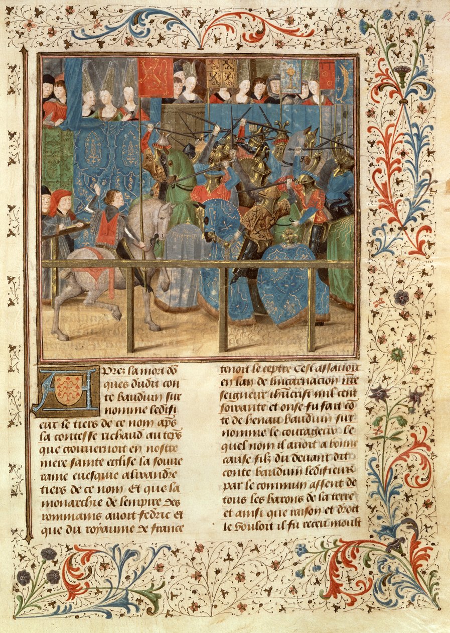 Ms 149 t.3 fol.82 Uma cena de torneio, da história dos nobres príncipes de Hainaut, por Jacques de Guise de French School