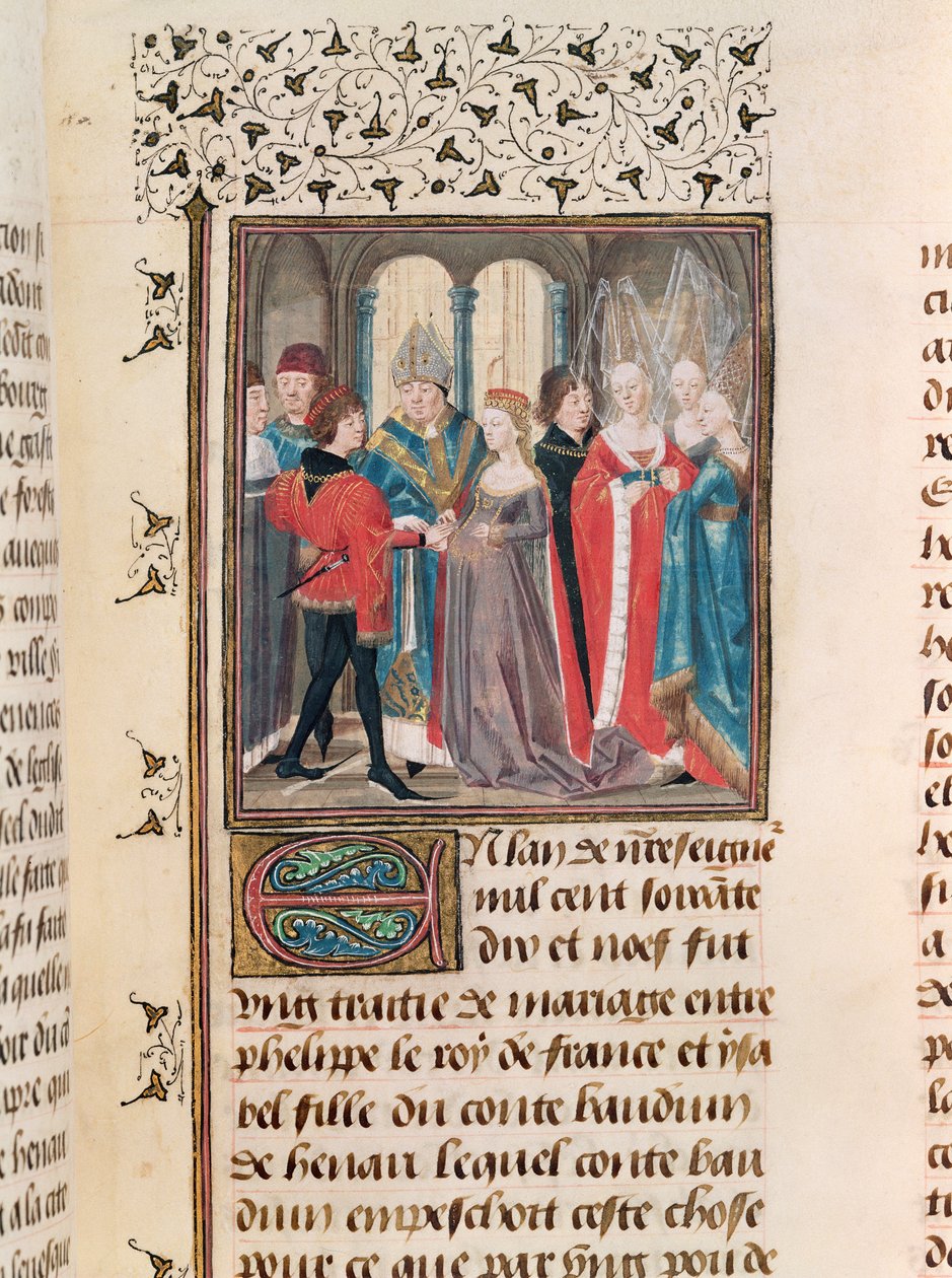 Ms. 149 t.3 fol.88 O casamento de Philippe Auguste (1165-1223), rei da França e Isabelle de Hainault, filha do conde Baudouin de French School