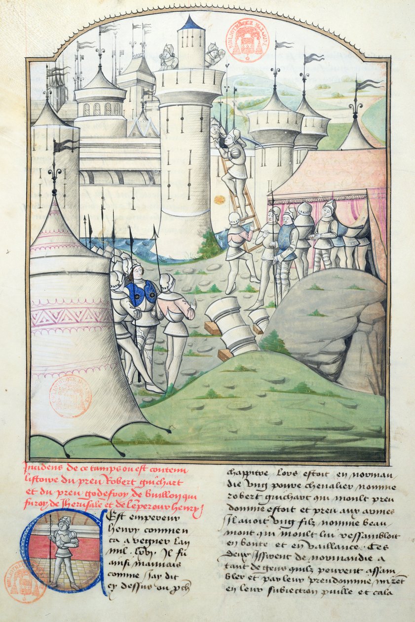 1560 Captura de Jerusalém em 1099 por Godfrey de Bouillon e os cruzados durante a Primeira Cruzada, em miniatura de Fleur des Histoires de French School