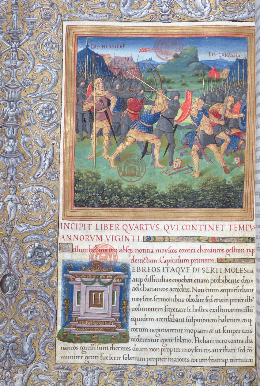 Ms. 1581 f. 071 Ilustração do Livro IV (Da Rejeição daquela Geração à Morte de Moisés), Capítulo 1 das Antiguidades dos Judeus (Antiquitates Judaicae) de Flavius Josephus - Luta de de French School