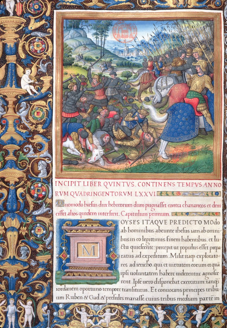 Ms. 1581 f. 089v Ilustração do Livro V (Da Morte de Moisés à Morte de Eli), Capítulo 1 das Antiguidades dos Judeus (Antiquitates Judaicae) de Flávio Josefo - Como Josué, o Comandante de French School