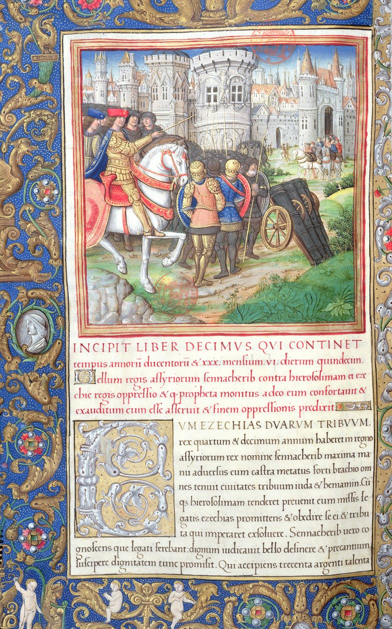 Ms. 1581 f. Ilustração do Livro X (Do Cativeiro das Dez Tribos ao primeiro ano de Ciro), Capítulo 1 das Antiguidades dos Judeus (Antiquitates Judaicae) por Flavius Josephus Sennac de French School