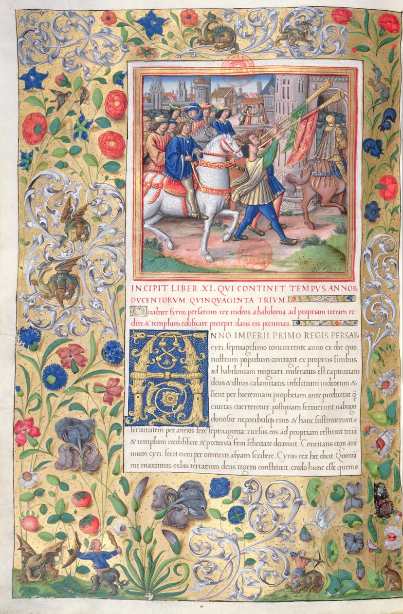 Ms. 1581 f. 211v Ilustração do Livro XI (Do Primeiro Ano de Ciro à Morte de Alexandre Magno), Capítulo 1 das Antiguidades dos Judeus (Antiquitates Judaicae) de Flavius Josephus - Ho de French School