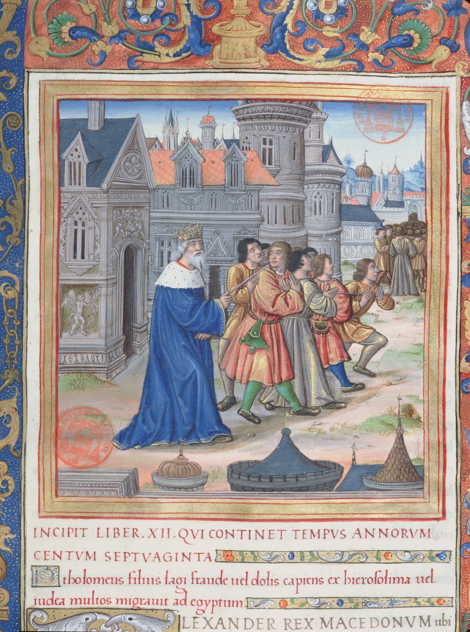 Ms. 1581 f. 228 Ilustração do Livro XII (Da Morte de Alexandre o Grande à Morte de Judas Macabeu), Capítulo 1 das Antiguidades dos Judeus (Antiquitates Judaicae) de Flavius Josephu de French School