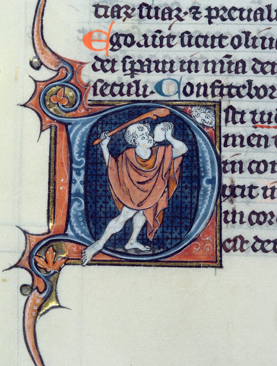 Ms 15 fol.236v Um tolo segurando uma pedra e uma vara de French School