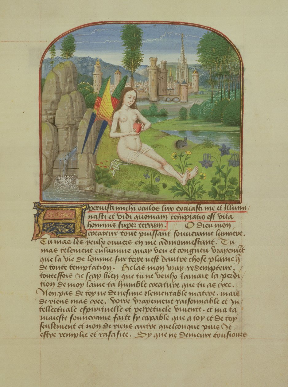 Ms 165 fol.31r A Alma sentada por um córrego, de lInstruction dun Jeune Prince por René dAnjou, c.1465-68 de French School