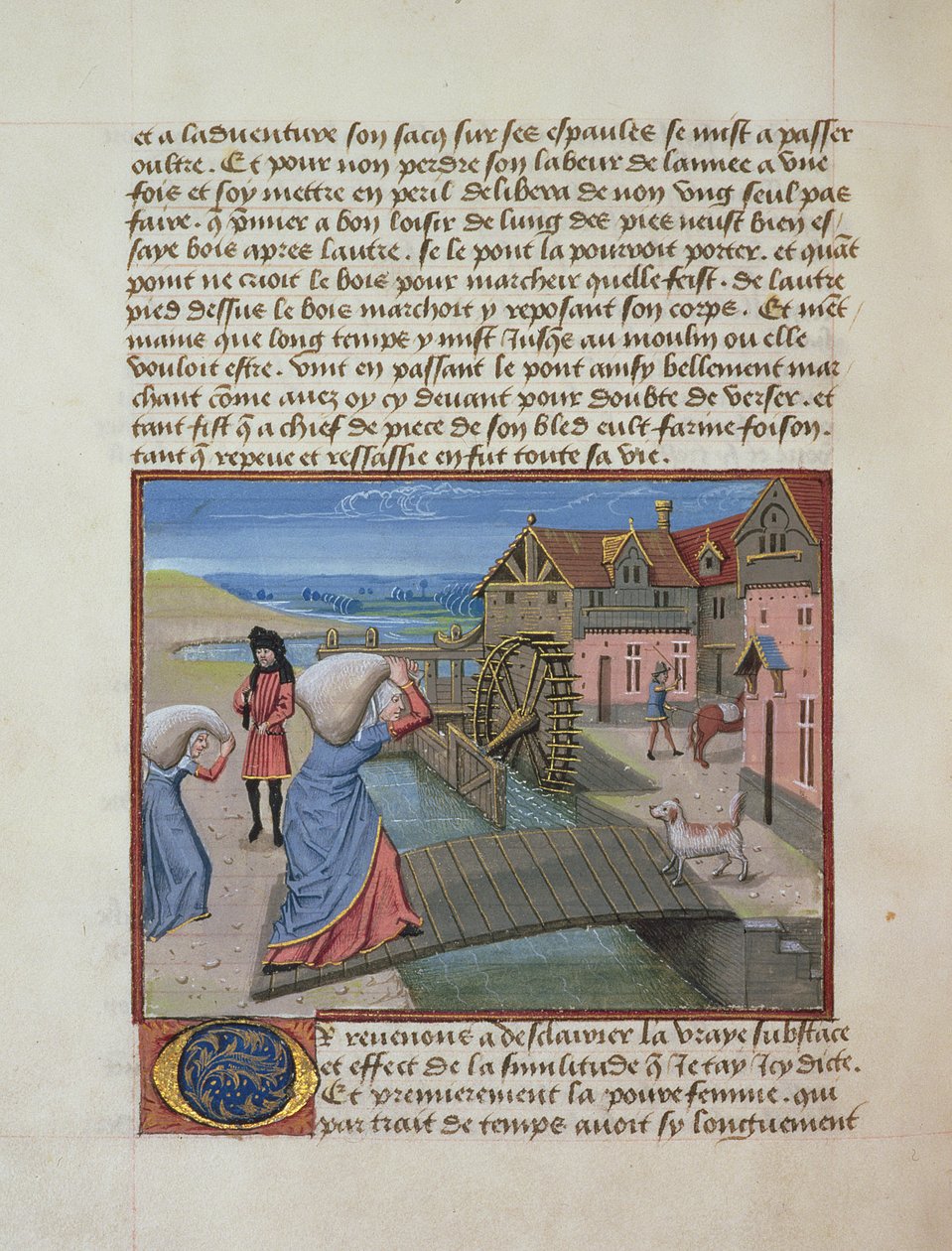 Ms 165 fol.48v Um moinho de água, da instrução de um jovem príncipe por René dAnjou, c.1465-68 de French School