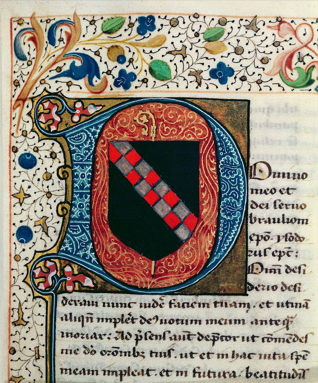 Ms 167 fol.69 Historiated inicial &39;D&39; representando o brasão de armas da família Clairvaux, de &39;Etymologiae&39; por St. Isidore of Seville de French School