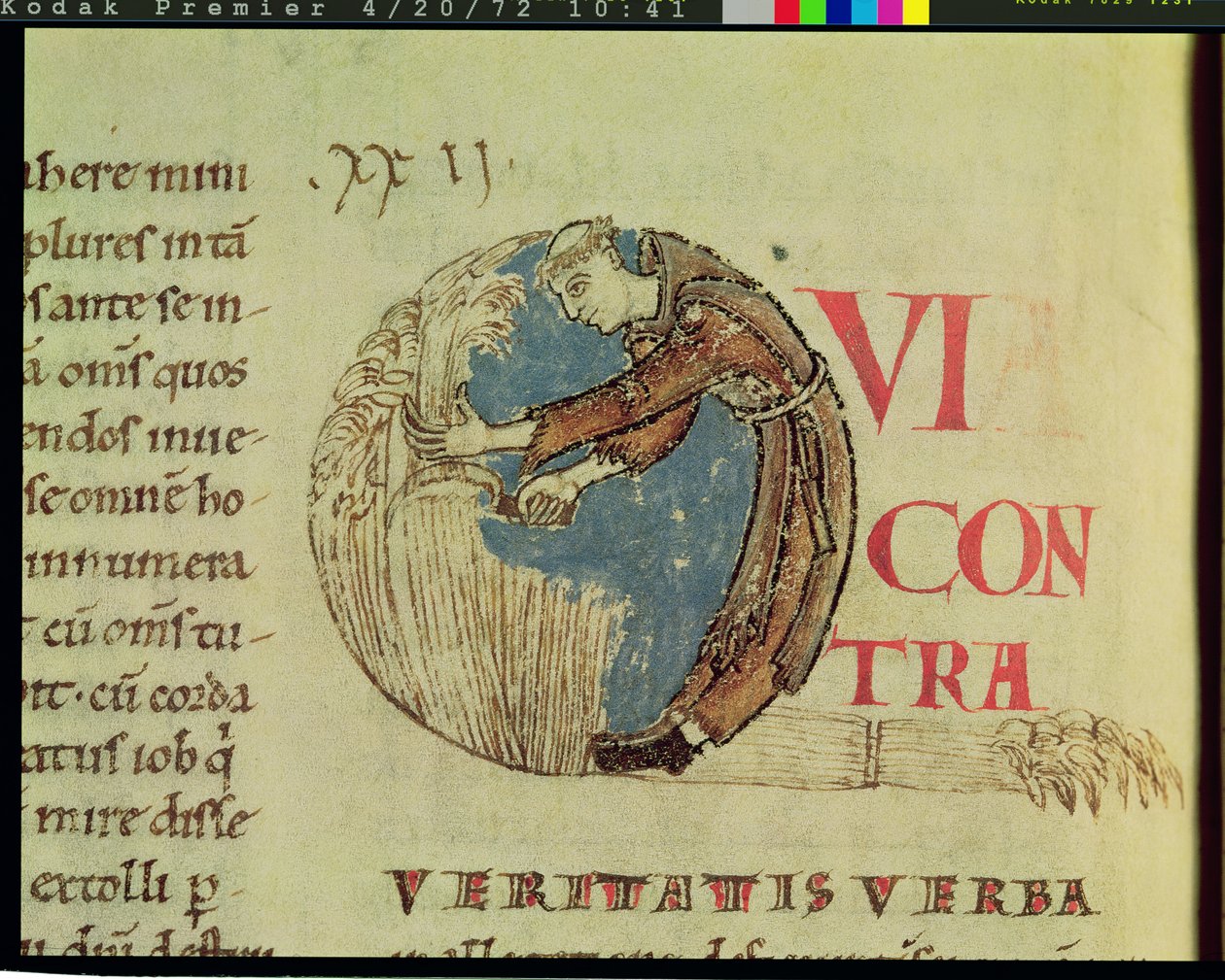 Ms 170 fol.75v Historiated Q inicial que descreve um monge cisterciense que colhe nos campos, de Moralia em Trabalho pelo papa Gregory o Grande de French School