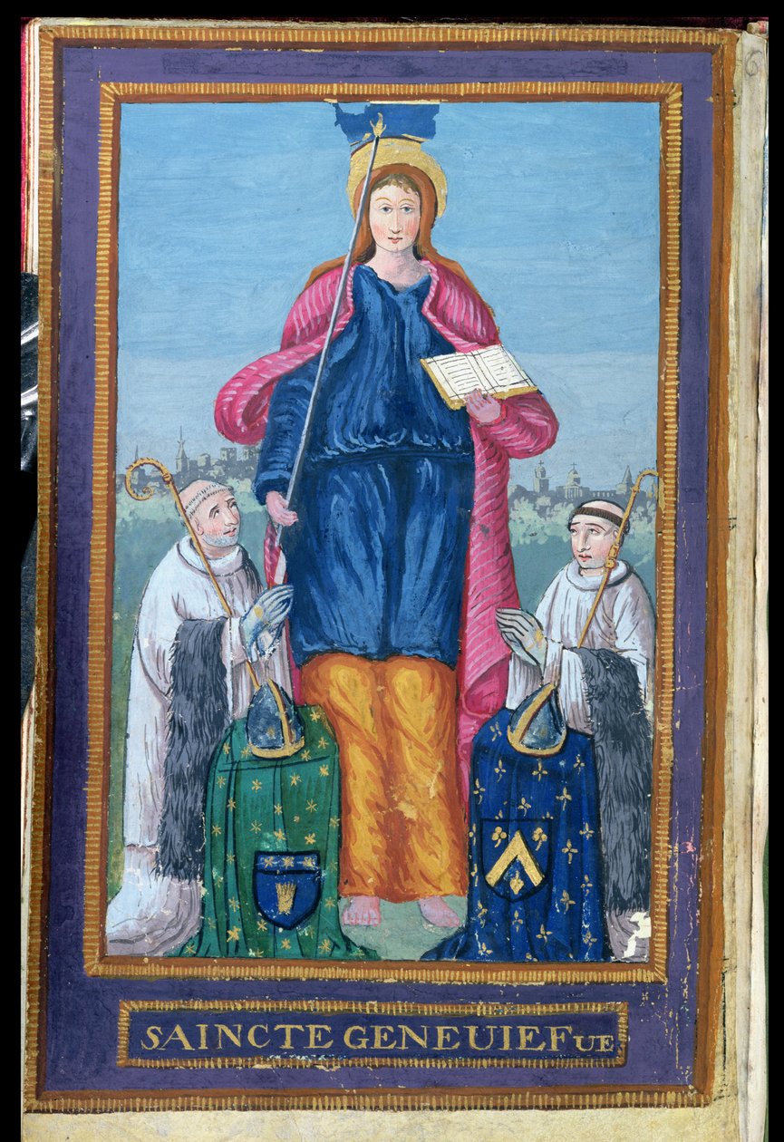 Ms 1847 Representação de St. Genevieve, de um manuscrito sobre o transporte de seu relicário, 1594 de French School