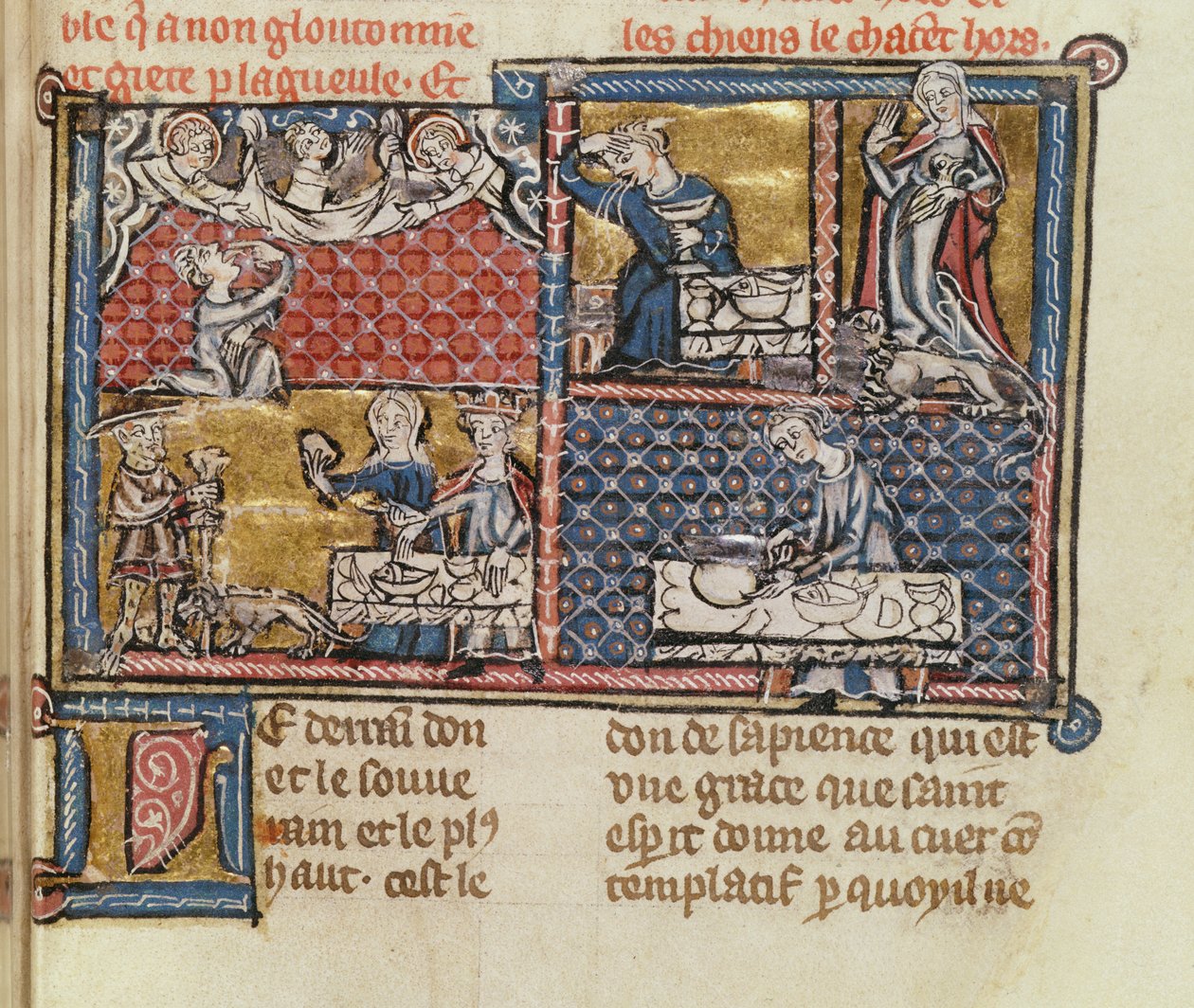 Ms 1895 fol.149 Página de um livro contra os vícios e virtudes franceses de French School