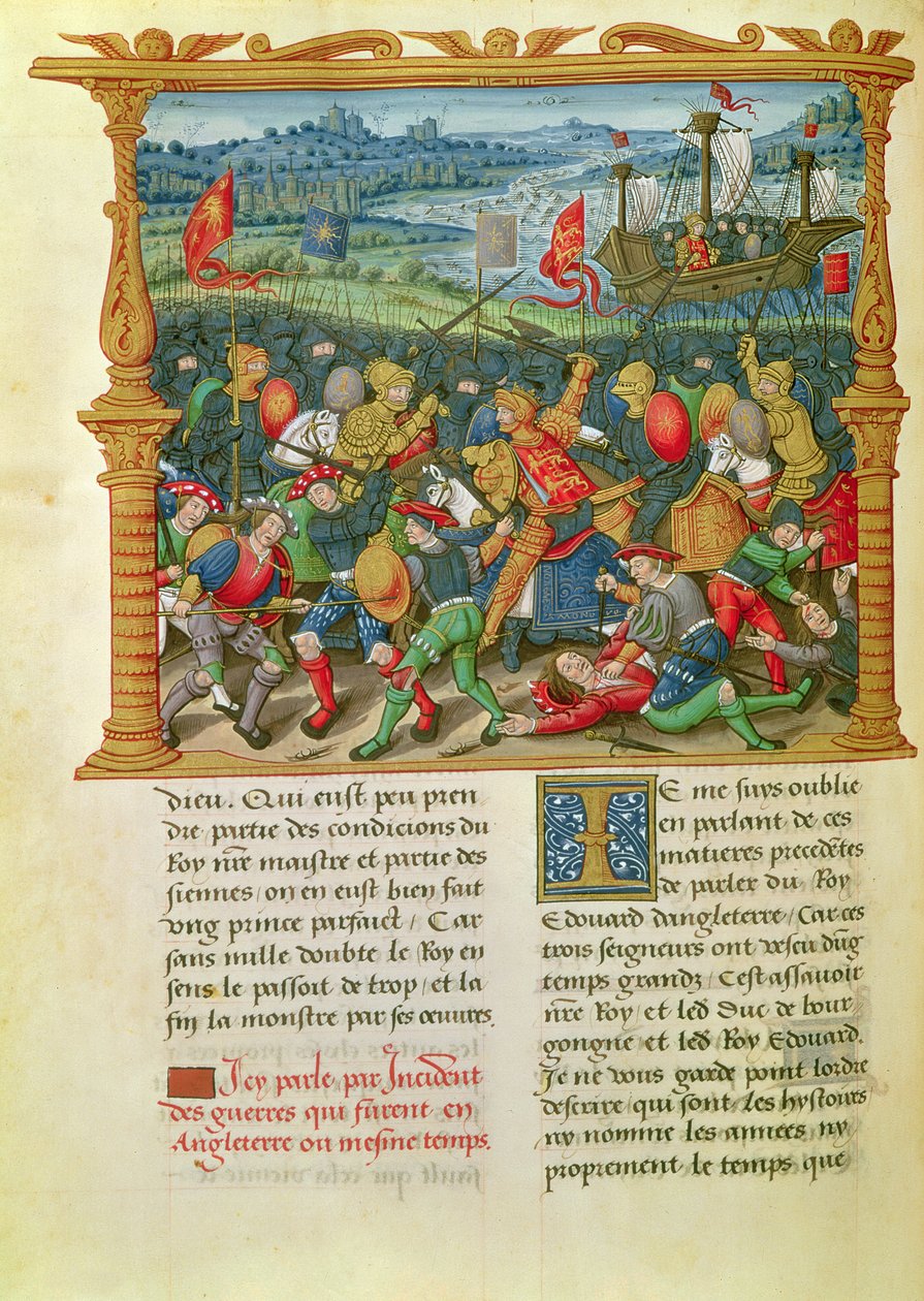 Ms 18 f.73v King Edward III, em guerra na Batalha de Crecy em 1346, a partir das Memórias de Philippe of Commines (1445-1509) de French School