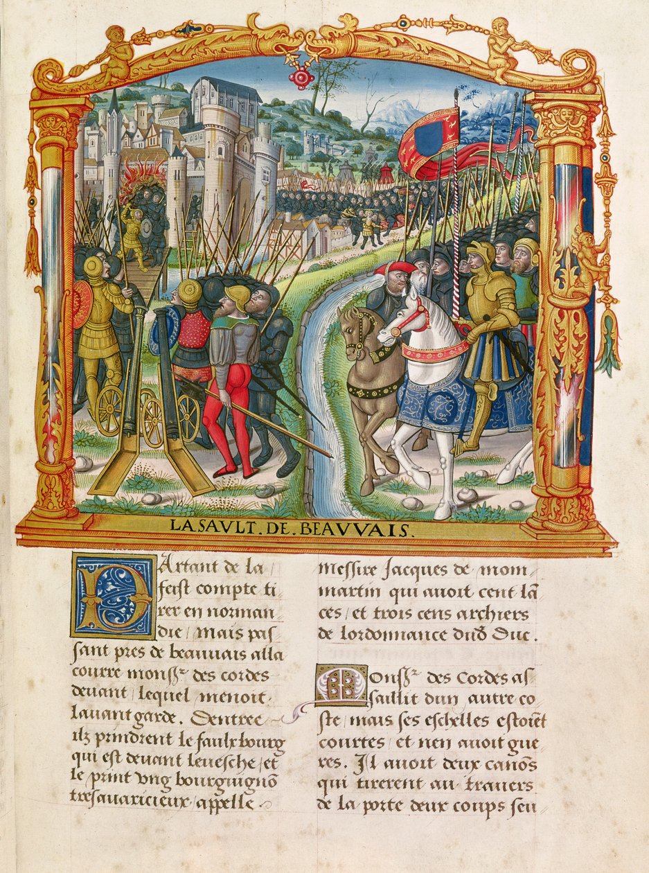 18 f.92r Cerco de Beauvais por Charles le Temeraire, Duque de Borgonha, 27 de junho de 1472, das Memórias de Philippe of Commines (1445-1509) de French School